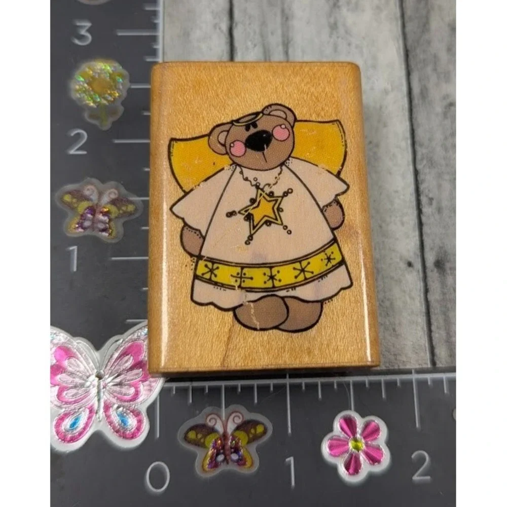 Comotion Wish Upon A Star Angel Bear 800 1994 Rubber Stamp Wood #K98